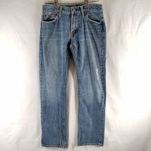 American Eagle Straight Leg Jeans Mens Sz 29x32 Mid Rise Distress Med Blue 2009